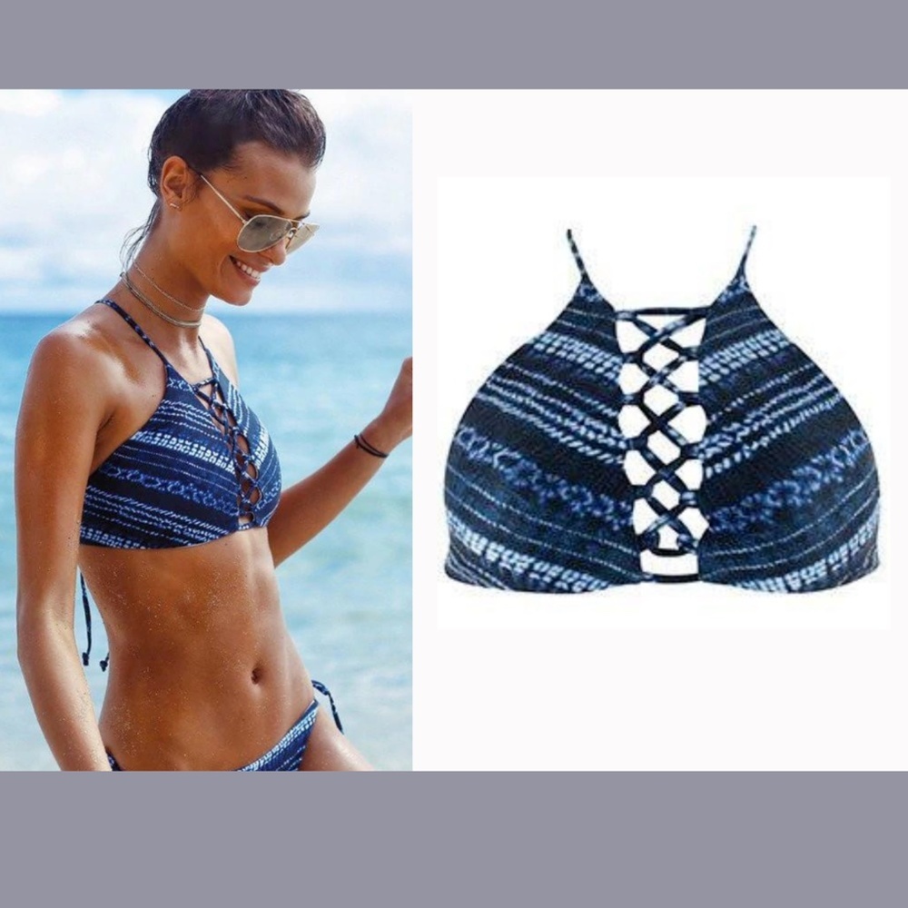 USED L Space [ Small ] Caravan Nikki Bikini Halter Top‎ in Midnight Blue